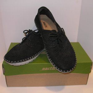 Earth Origins Womens Pax 11B Black Suede Leather Shoes Flats Moccasins Lace Up